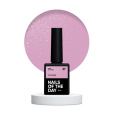NAILSOFTHEDAY Cover base NEW 27 - półprzezroczysta różowa baza ze srebrną drobinką, 10 ml